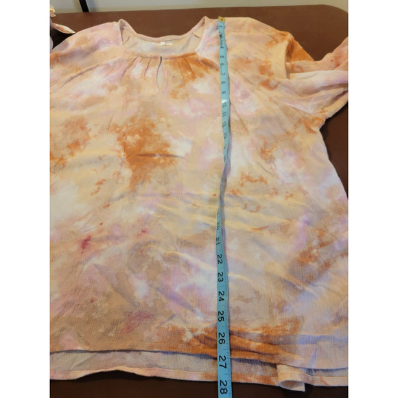 Maurices Peach Pink Tie Dye BOHO Prairie 3/4 Sleeve Peasant Top Women's Size 2X - Picture 5 of 11